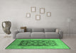 Machine Washable Oriental Emerald Green Traditional Area Rugs in a Living Room,, wshurb818emgrn