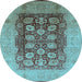 Round Machine Washable Oriental Light Blue Traditional Rug, wshurb818lblu