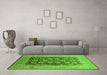 Machine Washable Oriental Green Traditional Area Rugs in a Living Room,, wshurb818grn