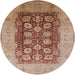 Round Mid-Century Modern Chestnut Red Oriental Rug, urb818