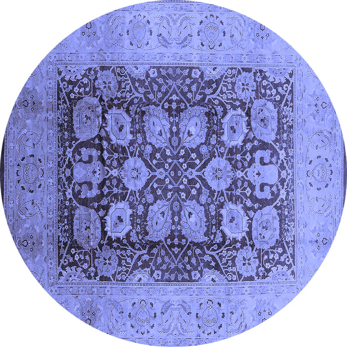 Round Machine Washable Oriental Blue Traditional Rug, wshurb818blu