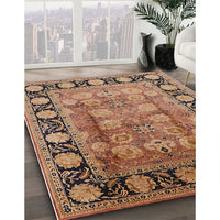 Mid-Century Modern Brown Sand Brown Oriental Rug, urb819