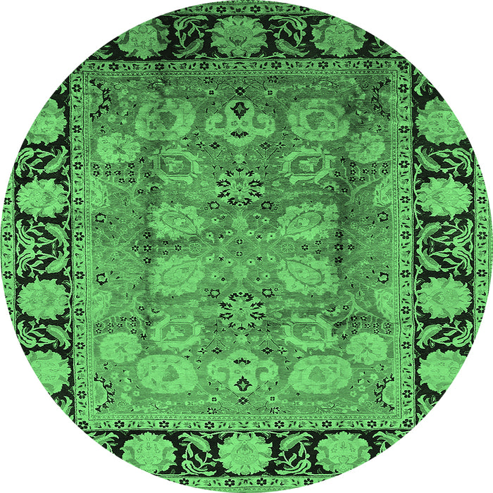Round Machine Washable Oriental Emerald Green Traditional Area Rugs, wshurb819emgrn