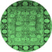 Round Machine Washable Oriental Emerald Green Traditional Area Rugs, wshurb819emgrn