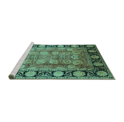 Sideview of Machine Washable Oriental Turquoise Traditional Area Rugs, wshurb819turq