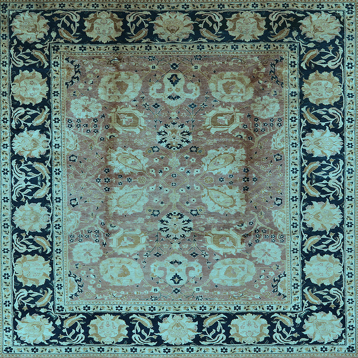 Square Machine Washable Oriental Light Blue Traditional Rug, wshurb819lblu