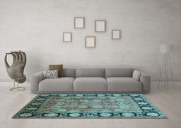 Machine Washable Oriental Light Blue Traditional Rug in a Living Room, wshurb819lblu