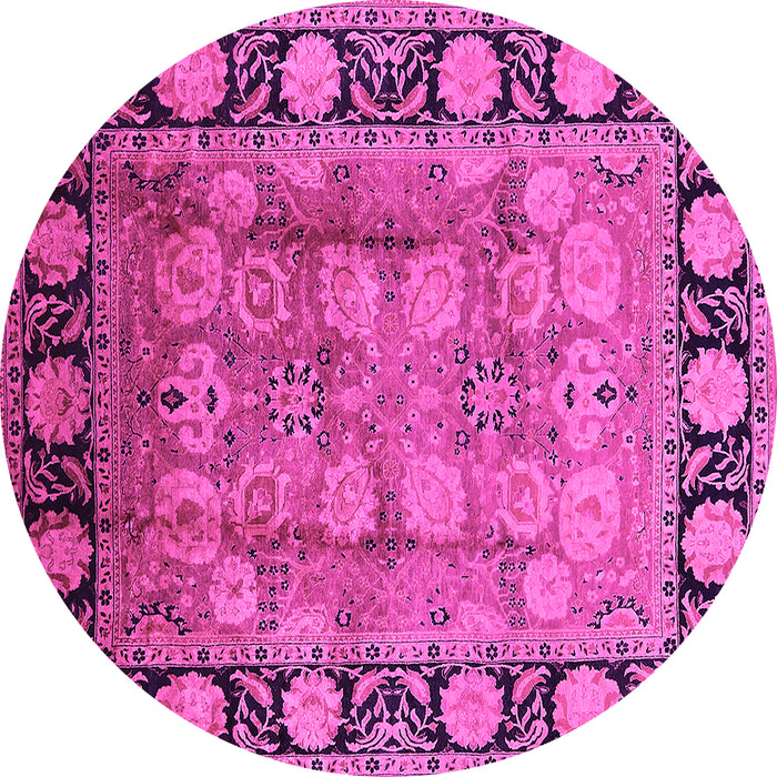 Round Machine Washable Oriental Pink Traditional Rug, wshurb819pnk