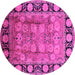 Round Machine Washable Oriental Pink Traditional Rug, wshurb819pnk