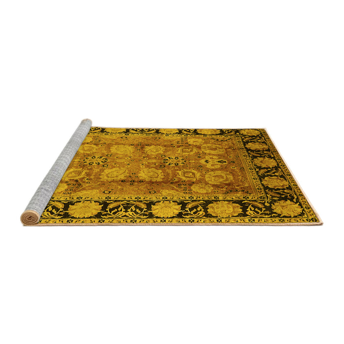 Sideview of Machine Washable Oriental Yellow Traditional Rug, wshurb819yw