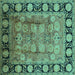 Square Machine Washable Oriental Turquoise Traditional Area Rugs, wshurb819turq