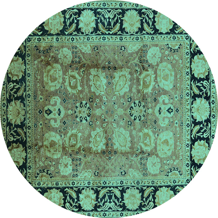 Round Machine Washable Oriental Turquoise Traditional Area Rugs, wshurb819turq