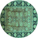 Round Machine Washable Oriental Turquoise Traditional Area Rugs, wshurb819turq