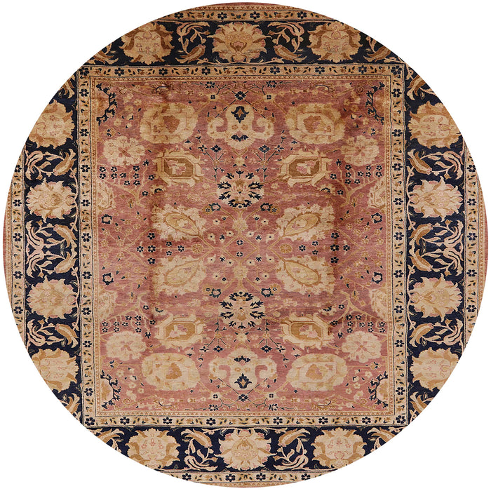 Round Mid-Century Modern Brown Sand Brown Oriental Rug, urb819
