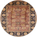 Round Mid-Century Modern Brown Sand Brown Oriental Rug, urb819