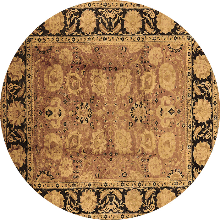 Round Machine Washable Oriental Brown Traditional Rug, wshurb819brn