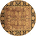 Round Machine Washable Oriental Brown Traditional Rug, wshurb819brn