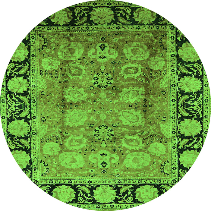 Round Machine Washable Oriental Green Traditional Area Rugs, wshurb819grn