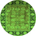 Round Machine Washable Oriental Green Traditional Area Rugs, wshurb819grn