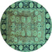 Round Oriental Turquoise Traditional Rug, urb819turq