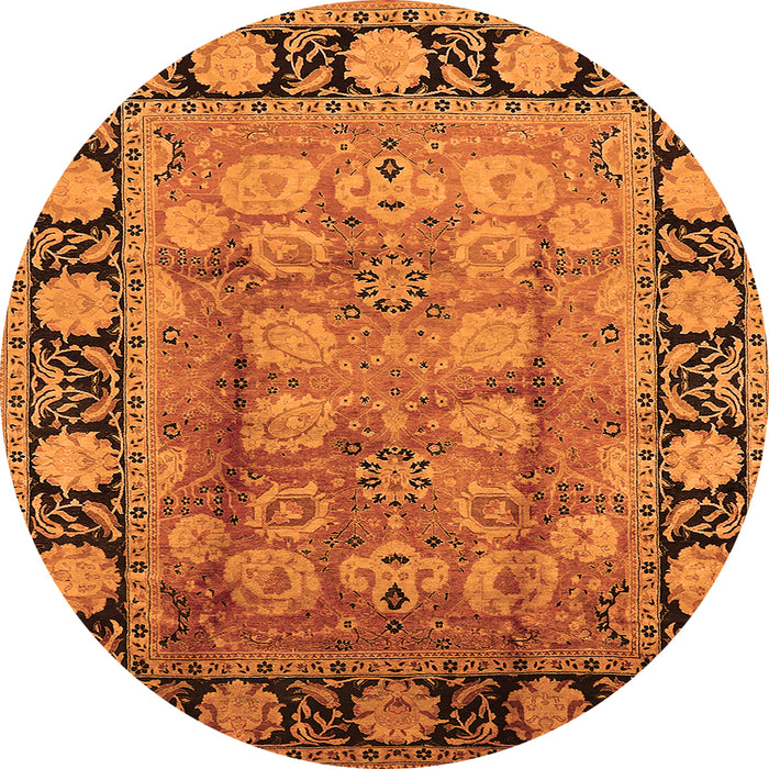 Round Machine Washable Oriental Orange Traditional Area Rugs, wshurb819org
