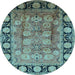 Round Machine Washable Oriental Light Blue Traditional Rug, wshurb819lblu