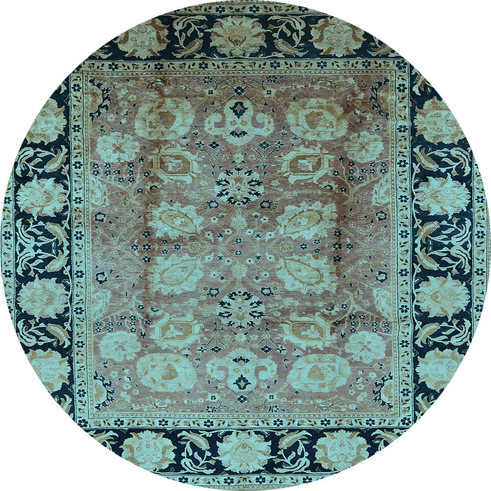 Round Oriental Light Blue Traditional Rug, urb819lblu