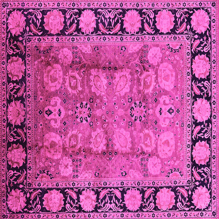 Square Machine Washable Oriental Pink Traditional Rug, wshurb819pnk