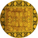 Round Machine Washable Oriental Yellow Traditional Rug, wshurb819yw