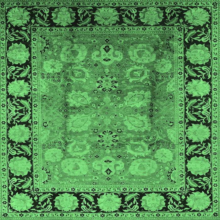 Square Machine Washable Oriental Emerald Green Traditional Area Rugs, wshurb819emgrn
