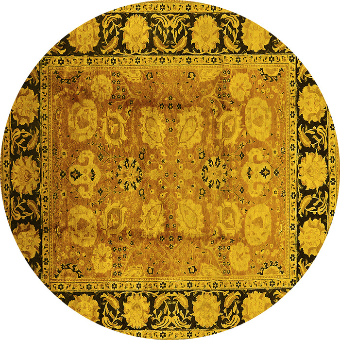 Round Oriental Yellow Traditional Rug, urb819yw