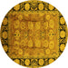 Round Oriental Yellow Traditional Rug, urb819yw