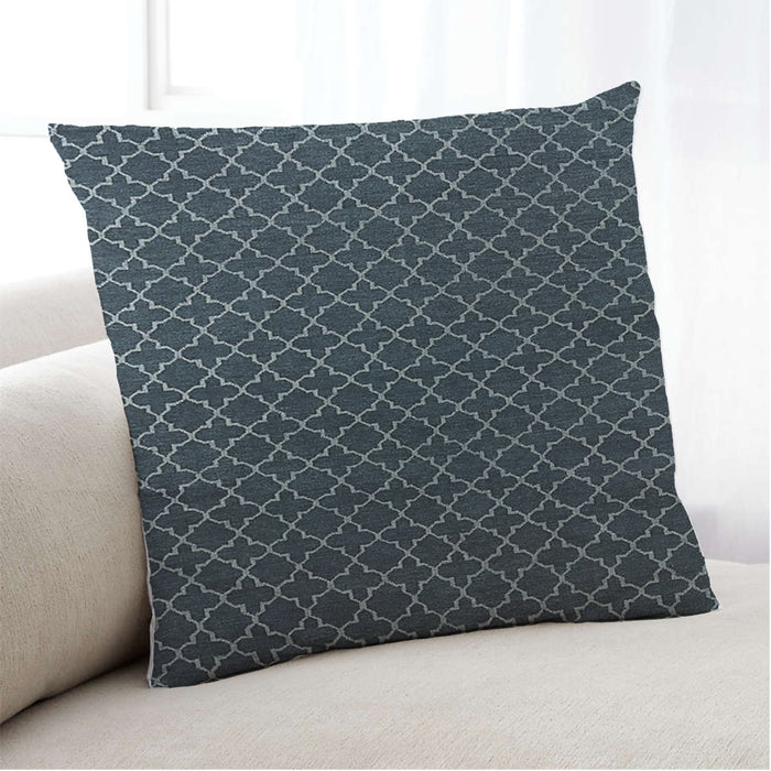 Lifestyle Image of Mid-Century Modern Urban Square Deep Teal Green Throw Pillow, 18 inch by 18 inch, pwurb81