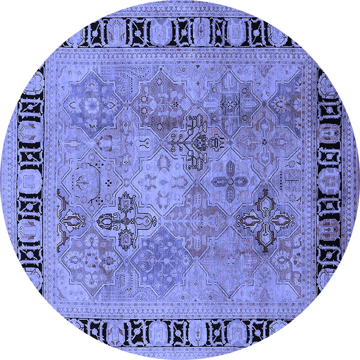 Round Machine Washable Oriental Blue Traditional Rug, wshurb820blu