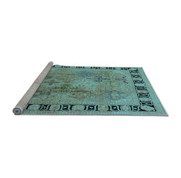 Sideview of Machine Washable Oriental Light Blue Traditional Rug, wshurb820lblu