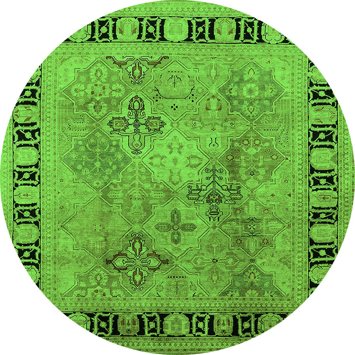 Round Oriental Green Traditional Rug, urb820grn