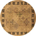 Round Machine Washable Oriental Brown Traditional Rug, wshurb820brn