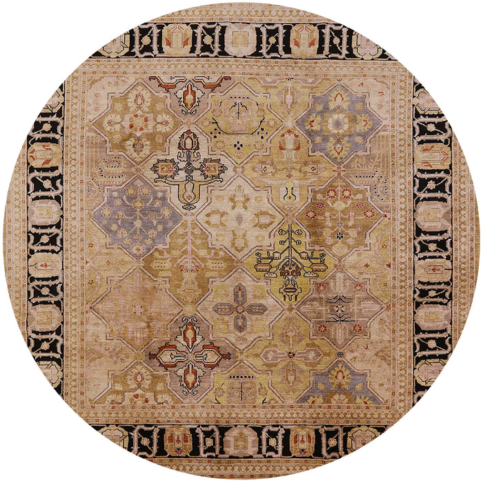 Round Mid-Century Modern Brown Sand Brown Oriental Rug, urb820