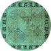 Round Oriental Turquoise Traditional Rug, urb820turq