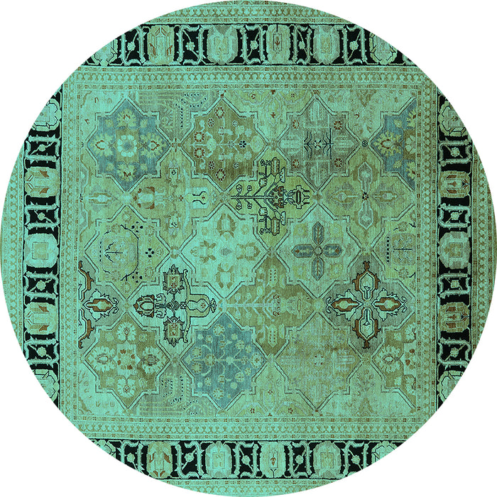 Round Machine Washable Oriental Turquoise Traditional Area Rugs, wshurb820turq