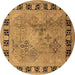 Round Oriental Brown Traditional Rug, urb820brn