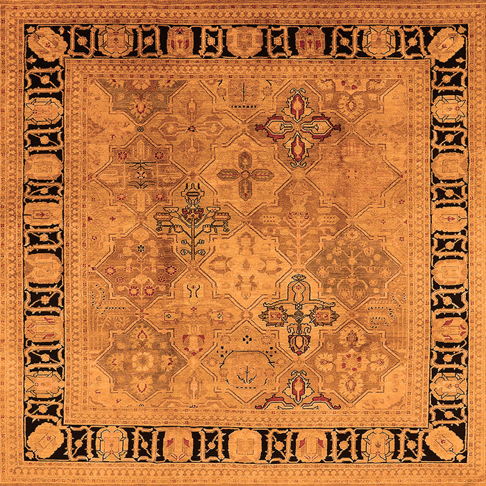 Square Machine Washable Oriental Orange Traditional Area Rugs, wshurb820org