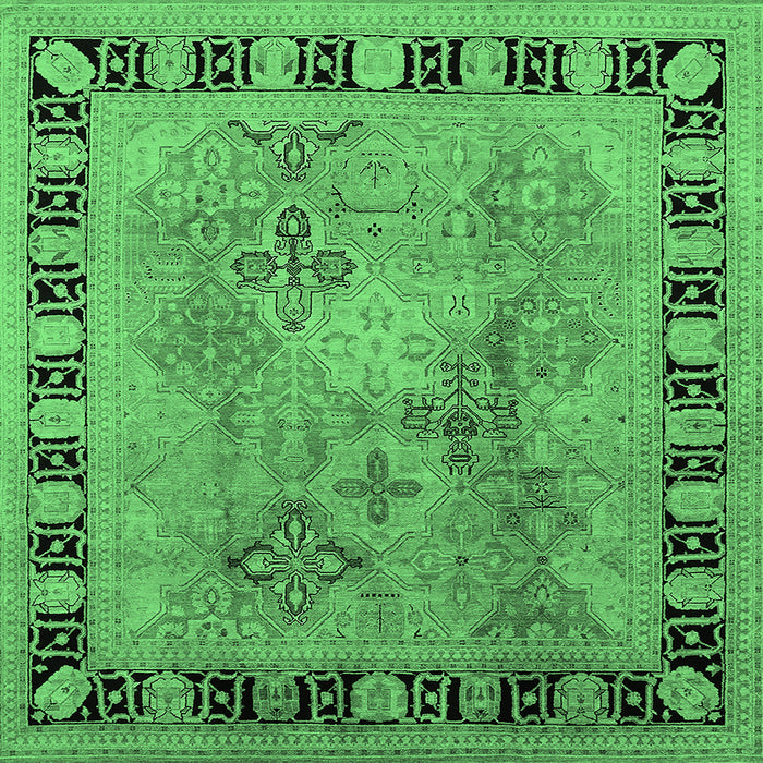 Square Machine Washable Oriental Emerald Green Traditional Area Rugs, wshurb820emgrn