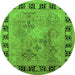 Round Machine Washable Oriental Green Traditional Area Rugs, wshurb820grn