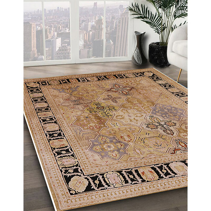 Mid-Century Modern Brown Sand Brown Oriental Rug in Family Room, urb820