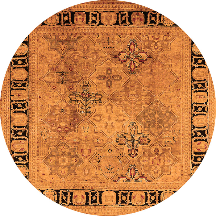 Round Machine Washable Oriental Orange Traditional Area Rugs, wshurb820org