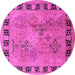 Round Machine Washable Oriental Pink Traditional Rug, wshurb820pnk