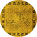 Round Machine Washable Oriental Yellow Traditional Rug, wshurb820yw