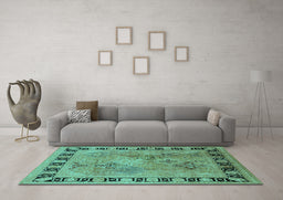 Machine Washable Oriental Turquoise Traditional Area Rugs in a Living Room,, wshurb820turq