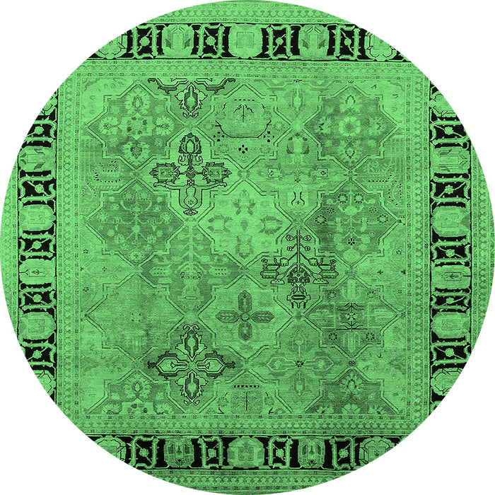 Round Machine Washable Oriental Emerald Green Traditional Area Rugs, wshurb820emgrn